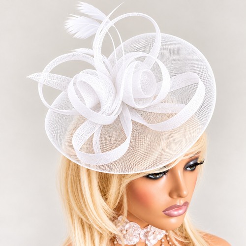 White mesh fascinator hat - white,