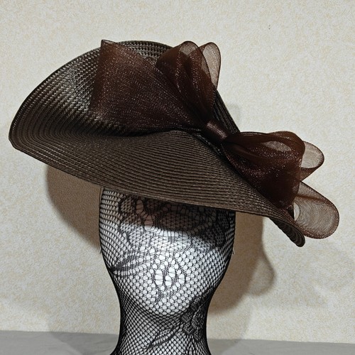 Dark brown straw fascinator - dark,