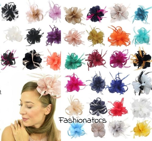 Flower hair clip - clip, feathers