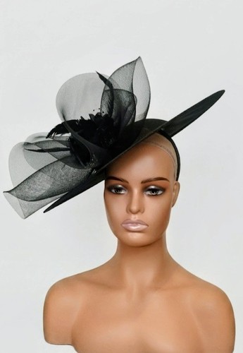 Elegant black fascinator hat - black,