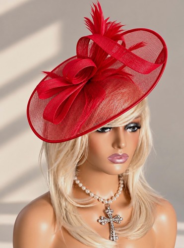 Red fascinator hat - hat, large