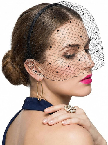 Black mesh veil hat 1920s - veil,