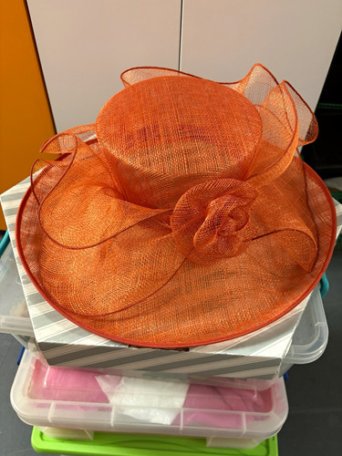 Orange sinamay wide brim - orange,
