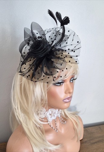 Black fascinator hat - fascinator, sinamay