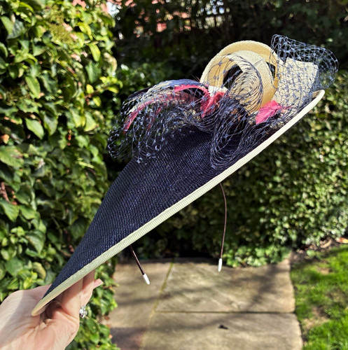 Navy wide brim fascinator hat - brim,