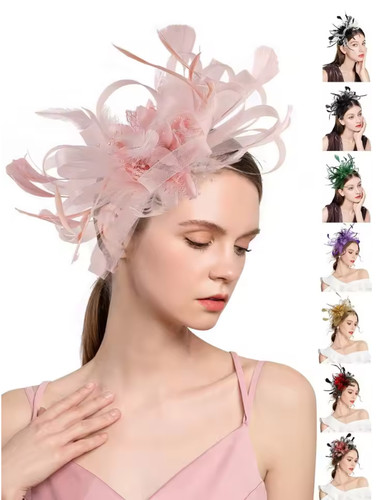 Flower feather hair hat - hair,