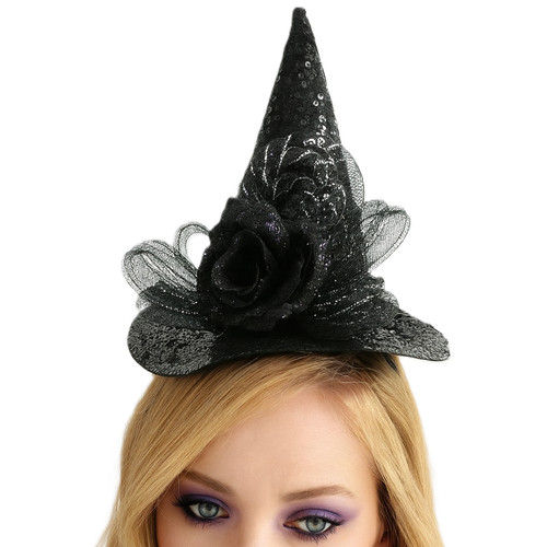 Black sequin witch hat - black,