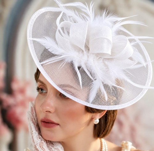 White fascinator hat wedding - white,