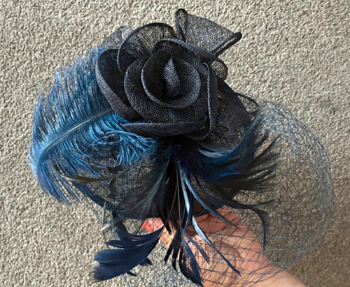Navy mesh fascinator - navy,