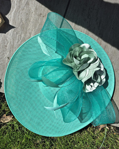 Green wide brim fascinator - green,